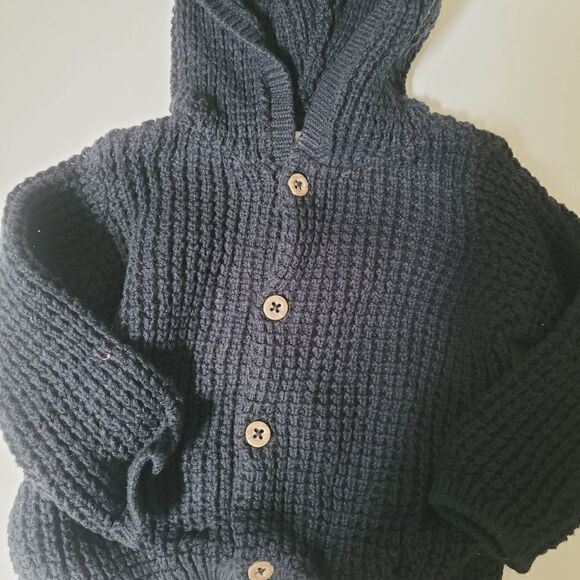 Carter's Button Front Hooded Navy Cardigan Sweater Size 3 Months - Picture 2 of 6
